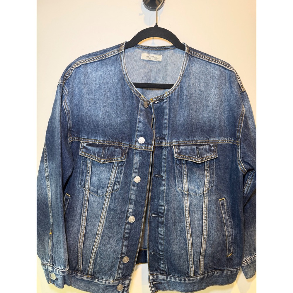 Relume Journal Standard Womens Collarless Denim Jacket Medium Wash Size F Blue - Picture 3 of 8